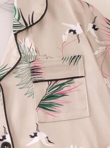 Tween Girls' Home Wear With Leaf And Bird Print - Khaki - View 4