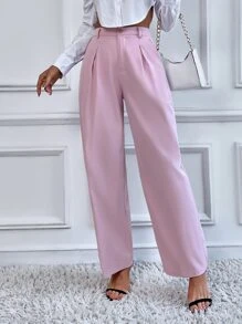 SHEIN Privé 高腰拼接細節定制西褲 - 淺粉色 - 查看 4