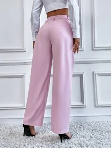 SHEIN Privé 高腰拼接細節定制西褲 - 淺粉色 - 查看 2