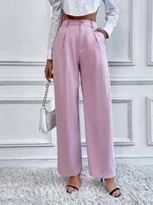 SHEIN Privé 高腰拼接細節定制西褲 - 淺粉色 - 查看 5