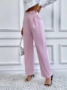 SHEIN Privé 高腰拼接細節定制西褲 - 淺粉色 - 查看 3