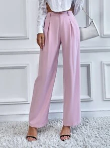 SHEIN Privé 高腰拼接細節定制西褲 - 淺粉色 - 查看 6