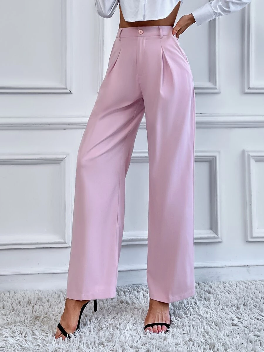 SHEIN Privé 高腰拼接細節定制西褲 - 淺粉色 - 查看 1