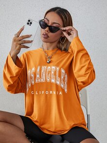 SHEIN EZwear Letter Graphic Drop Shoulder Oversized Tee - Orange - View 7