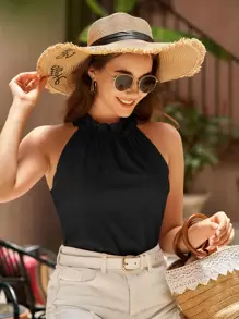 SHEIN VCAY 木耳邊領後鎖孔襯衫