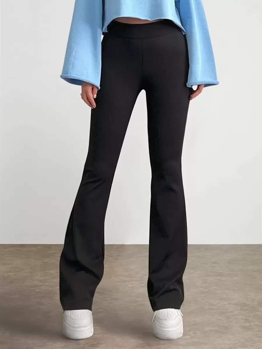 EURMUSE High Waisted Flare Leg Pants - Black - View 1