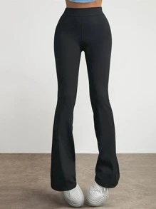 EURMUSE High Waisted Flare Leg Pants - Black - View 2