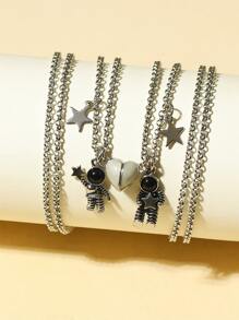 ATLVXJL 2 chiếc vòng cổ đôi bằng thép không gỉ phát sáng trong bóng tối hình phi hành gia, ngôi sao, trái tim - Nhiều màu - Xem 5