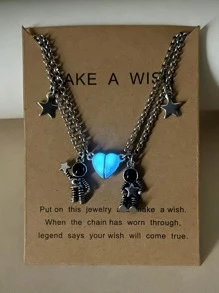 ATLVXJL 2 chiếc vòng cổ đôi bằng thép không gỉ phát sáng trong bóng tối hình phi hành gia, ngôi sao, trái tim - Nhiều màu - Xem 4