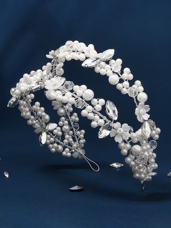 珍珠和水鑽裝飾婚禮髮帶