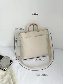 Minimalist Canvas Shopper Bag - Beige - View 6