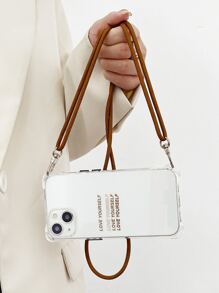 字母圖案透明手機殼帶帶 - 棕色 - 查看 7