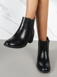 Side Zip Chunky Heeled Chelsea Boots - Black - View 4