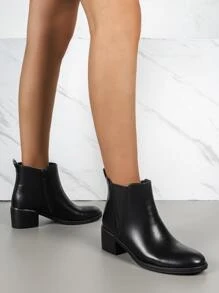 Side Zip Chunky Heeled Chelsea Boots - Black - View 5