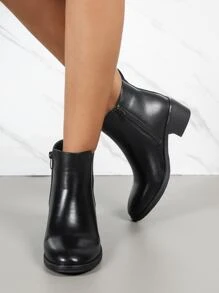 Side Zip Chunky Heeled Chelsea Boots - Black - View 6