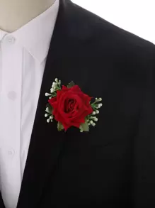 1pc Plastic Wedding Artificial Corsage, Artificial Corsage Flower For Wedding Valentine's Day Valentines - Red - View 1