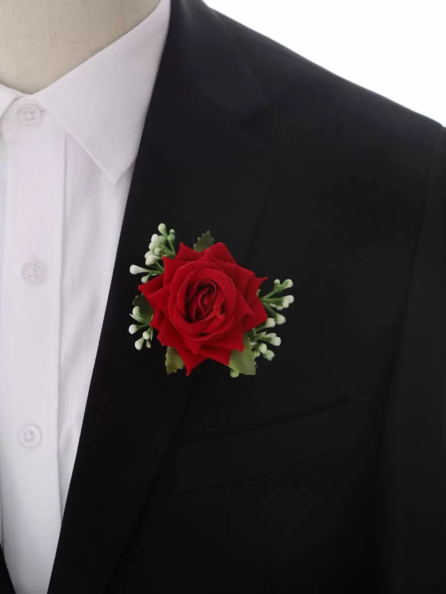 1pc Plastic Wedding Artificial Corsage, Artificial Corsage Flower For Wedding Valentine's Day Valentines - Red - View 1