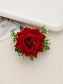 1pc Plastic Wedding Artificial Corsage, Artificial Corsage Flower For Wedding Valentine's Day Valentines - Red - View 4