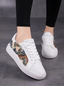 Leopard & Snakeskin Print Lace-up Front Skate Shoes - Multicolor - View 2