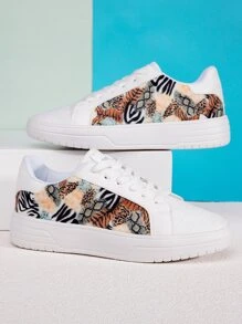Leopard & Snakeskin Print Lace-up Front Skate Shoes - Multicolor - View 5