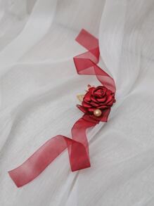 Flower Decor Wrist Corsage - Burgundy - View 3