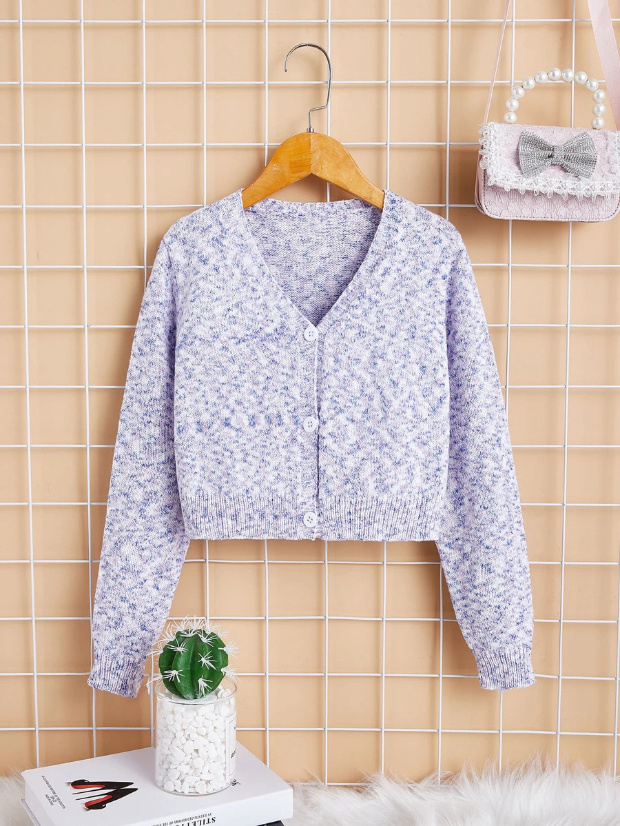 SHEIN Girls Space Dye Cardigan - Multicolor - View 1