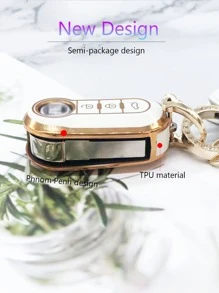 1set Keychain & Car Key Case Compatible With Fiat 500, Key Fob Cover - White - View 6