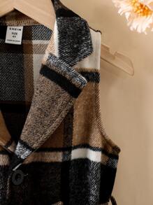 Toddler Girls Plaid Button Front Belted Vest Overcoat - Multicolor - View 3