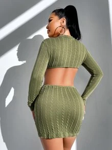 SHEIN SXY 素色小立領露背緊身洋裝