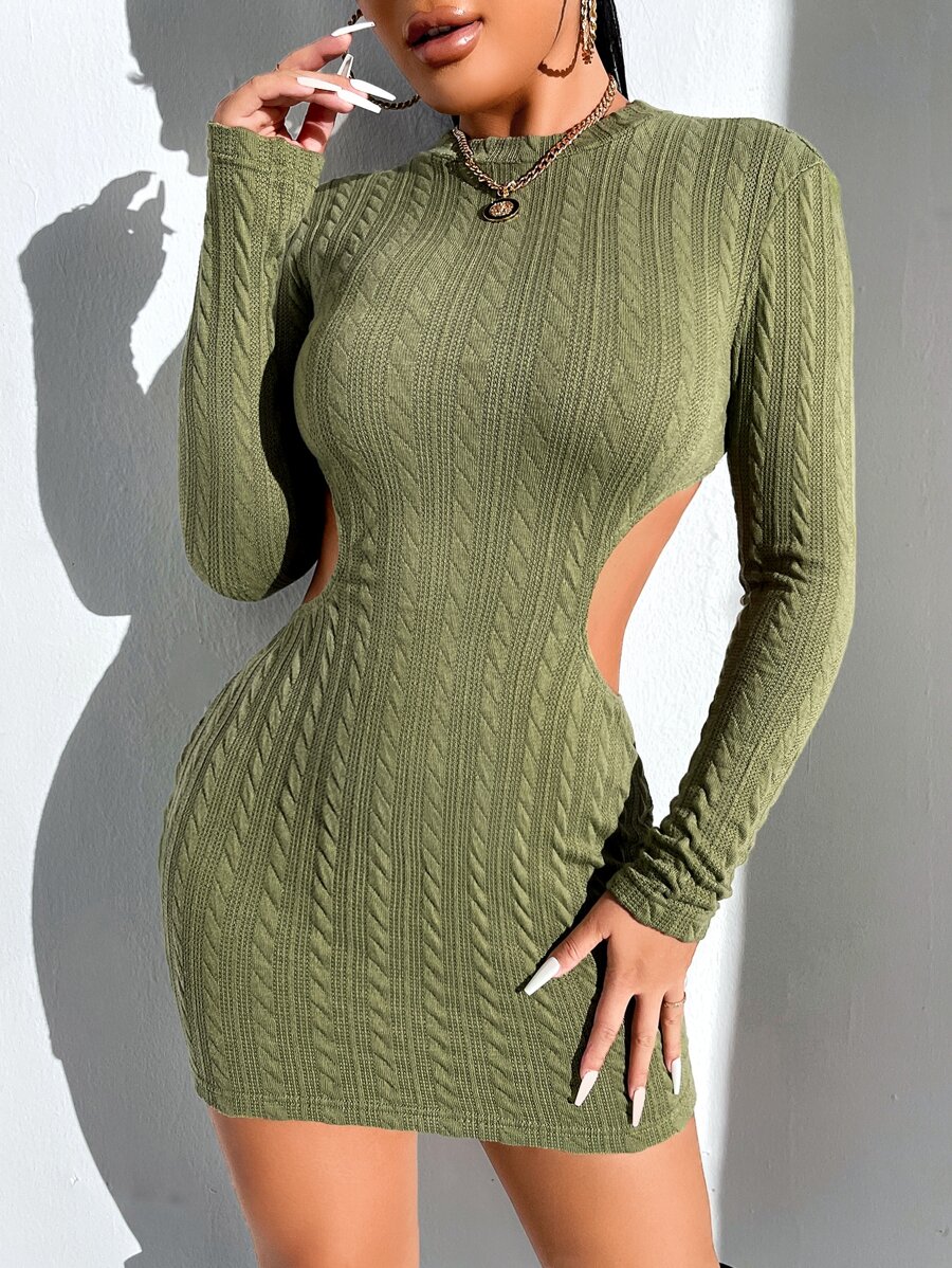 SHEIN SXY 素色小立領露背緊身洋裝