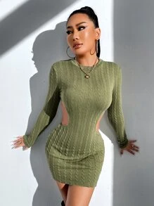 SHEIN SXY 素色小立領露背緊身洋裝