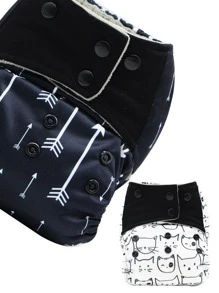 3 件装卡通图案婴儿布尿布婴儿洗澡家庭装饰品礼物 - 黑與白 - 查看 2