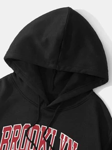 INAWLY 字母圖案短款抽繩連帽衫 - 黑色 - 查看 3