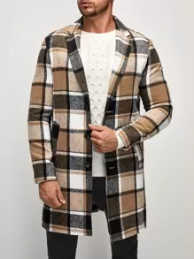 Manfinity VCAY Men Plaid Lapel Neck Slant Pockets Tweed Overcoat , Fall Winter - Multicolor - View 3