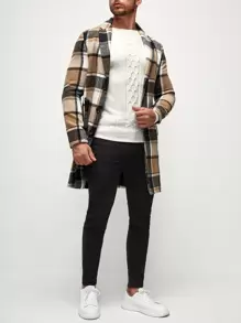 Manfinity VCAY Men Plaid Lapel Neck Slant Pockets Tweed Overcoat , Fall Winter - Multicolor - View 4