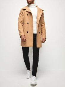 Manfinity VCAY Abrigo cruzado con bolsillos en diagonal para hombres, otoño/invierno - Caqui - Ver 3