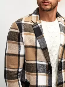 Manfinity VCAY Men Plaid Lapel Neck Slant Pockets Tweed Overcoat , Fall Winter - Multicolor - View 6