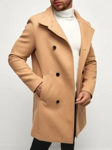 Manfinity VCAY Abrigo cruzado con bolsillos en diagonal para hombres, otoño/invierno - Caqui - Ver 4