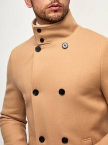 Manfinity VCAY Abrigo cruzado con bolsillos en diagonal para hombres, otoño/invierno - Caqui - Ver 6