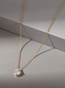 Cubic Zirconia Pendant Necklace - Yellow Gold - View 1
