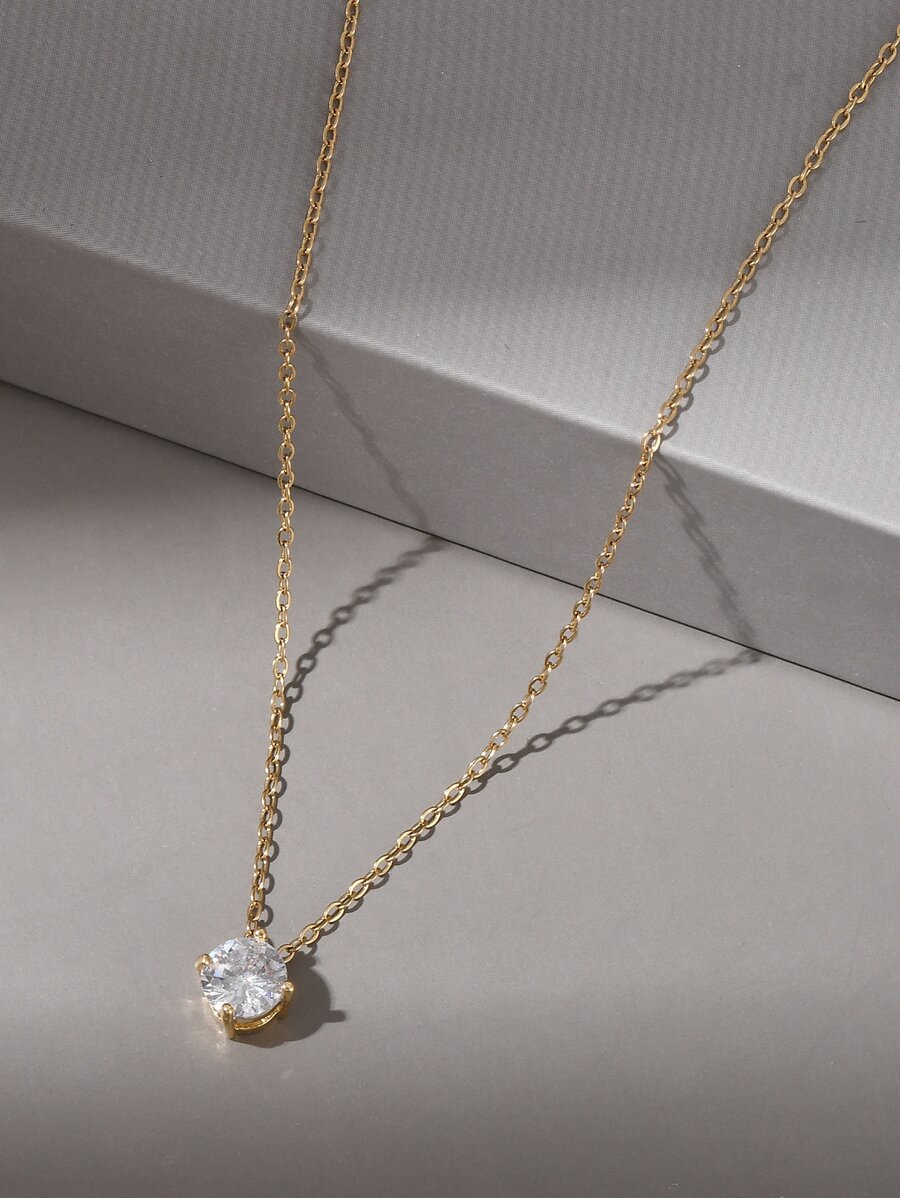 Cubic Zirconia Pendant Necklace - Yellow Gold - View 1