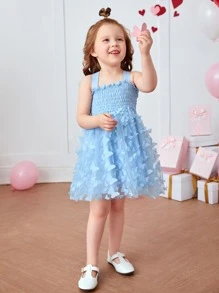 SHEIN Glamorique Kids Vestido Cami De Barras Frisadas Com Borboletas Aplicadas Para Menina Jovem