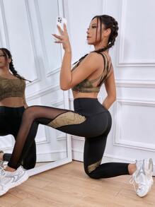 2 chiếc Da Rắn In Tập Yoga Tập Gym Mặc Quai Lưng Áo Ngực & Chiến Lợi Phẩm Điêu Khắc Lưới Chèn Quần Legging - Nhiều màu - Xem 1