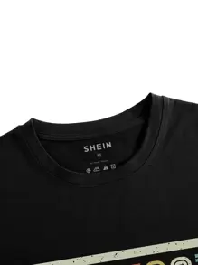 男士織帶和字母圖案T恤 - 黑色 - 查看 4