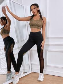 2 chiếc Da Rắn In Tập Yoga Tập Gym Mặc Quai Lưng Áo Ngực & Chiến Lợi Phẩm Điêu Khắc Lưới Chèn Quần Legging - Nhiều màu - Xem 4