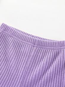 SHEIN Elladie kids Young Girl Twist Hem Tee & Flare Leg Pants - Lilac Purple - View 3