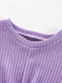 SHEIN Elladie kids Young Girl Twist Hem Tee & Flare Leg Pants - Lilac Purple - View 4