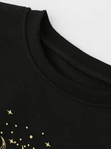 SHEIN Girls 1pc Galaxy Print Sweatshirt - Black - View 5
