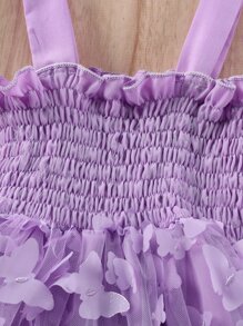 SHEIN 小女童打攬木耳邊蝴蝶貼花吊帶連衣裙 - 紫丁香色 - 查看 3