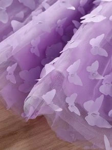 SHEIN 小女童打攬木耳邊蝴蝶貼花吊帶連衣裙 - 紫丁香色 - 查看 4